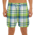 Lime And Blue Madras Plaid Print Men's Split Running Shorts