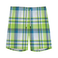 Lime And Blue Madras Plaid Print Men's Athletic Shorts