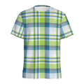 Lime And Blue Madras Plaid Print Men's Athletic T-Shirt