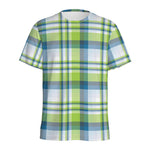 Lime And Blue Madras Plaid Print Men's Sports T-Shirt