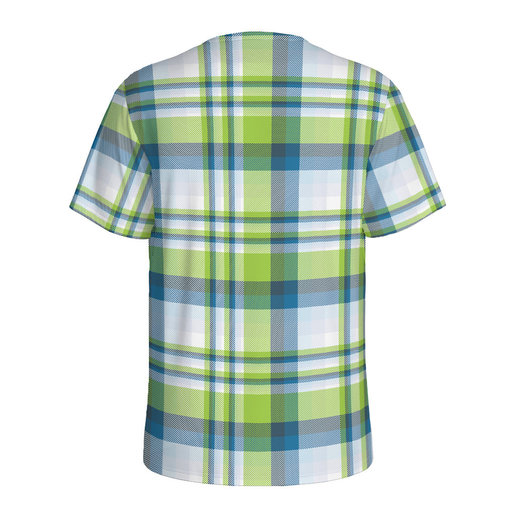 Lime And Blue Madras Plaid Print Men's Sports T-Shirt