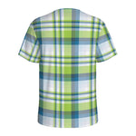 Lime And Blue Madras Plaid Print Men's Sports T-Shirt