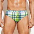 Lime And Blue Madras Plaid Print Men's Swim Briefs