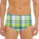 Lime And Blue Madras Plaid Print Men's Triangle Swim Briefs