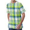 Lime And Blue Madras Plaid Print Men's Velvet T-Shirt