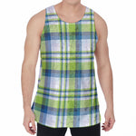 Lime And Blue Madras Plaid Print Men's Velvet Tank Top