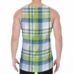 Lime And Blue Madras Plaid Print Men's Velvet Tank Top