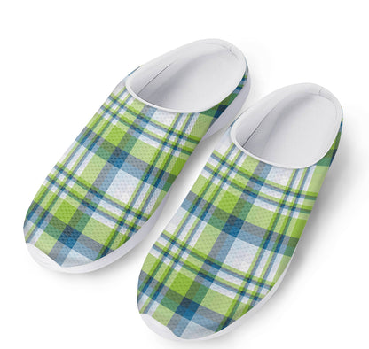 Lime And Blue Madras Plaid Print Mesh Casual Shoes