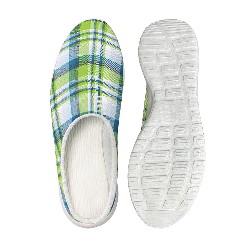 Lime And Blue Madras Plaid Print Mesh Casual Shoes