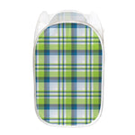 Lime And Blue Madras Plaid Print Mesh Laundry Hamper
