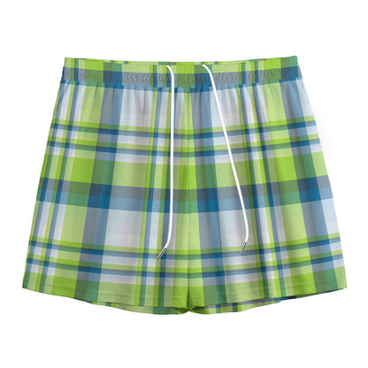 Lime And Blue Madras Plaid Print Mesh Shorts