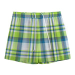 Lime And Blue Madras Plaid Print Mesh Shorts