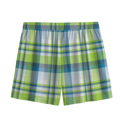 Lime And Blue Madras Plaid Print Mesh Shorts