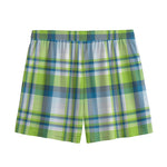 Lime And Blue Madras Plaid Print Mesh Shorts