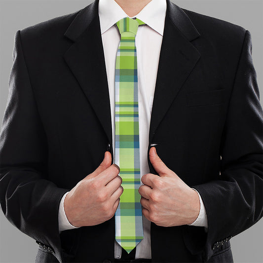 Lime And Blue Madras Plaid Print Necktie