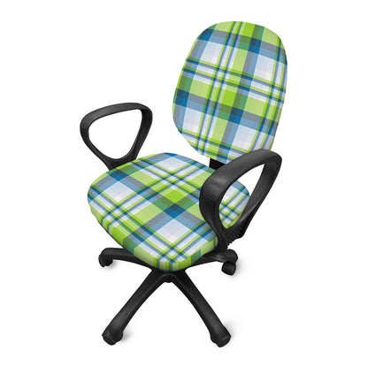 Lime And Blue Madras Plaid Print Office Chair Cover