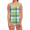 Lime And Blue Madras Plaid Print One Piece Swimsuit