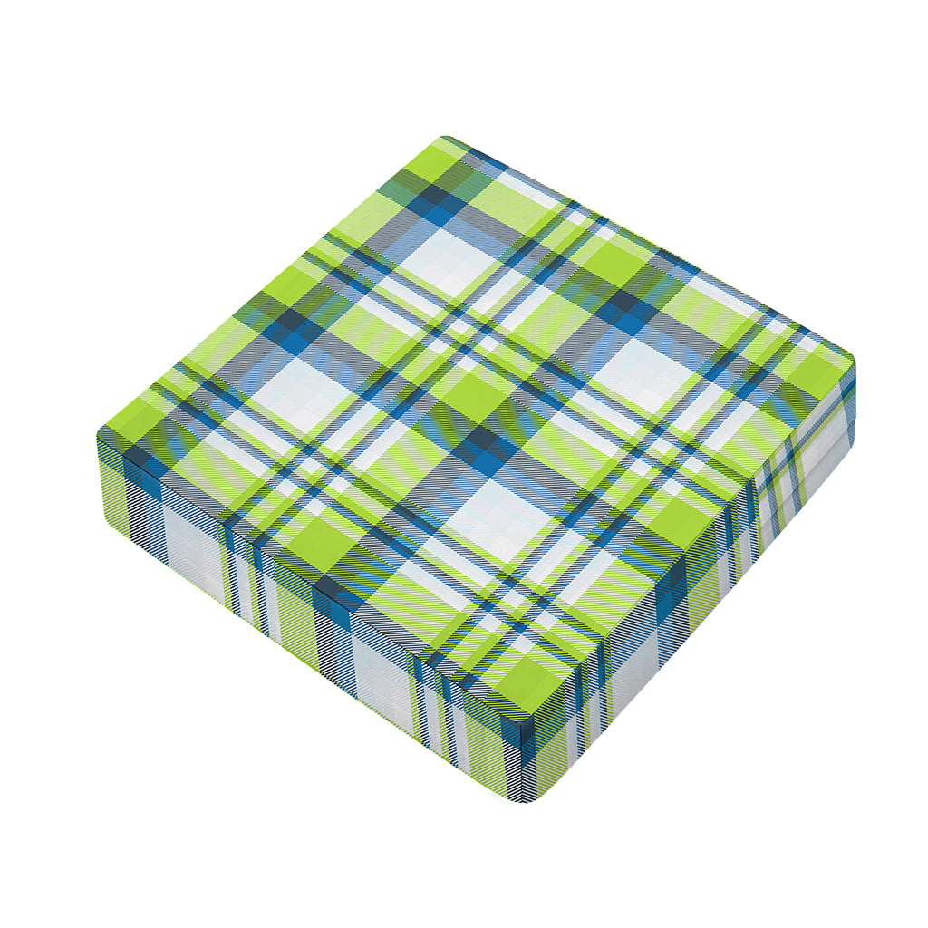 Lime And Blue Madras Plaid Print Outdoor Seat Cushion Cover