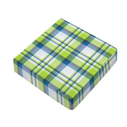 Lime And Blue Madras Plaid Print Outdoor Seat Cushion Cover