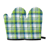 Lime And Blue Madras Plaid Print Oven Mitts