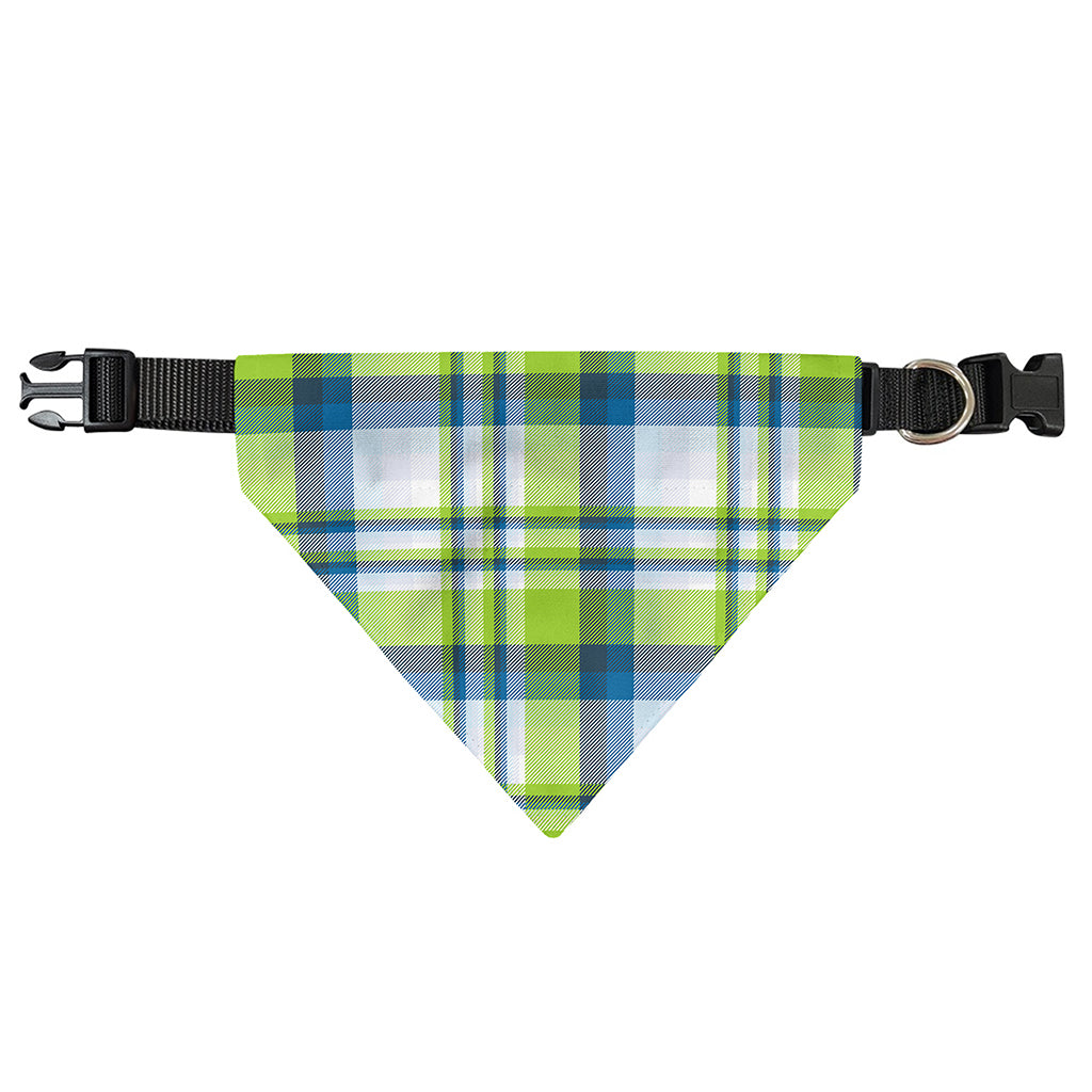 Lime And Blue Madras Plaid Print Over The Collar Dog Bandana