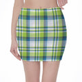 Lime And Blue Madras Plaid Print Pencil Mini Skirt