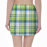 Lime And Blue Madras Plaid Print Pencil Mini Skirt