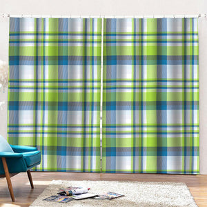 Lime And Blue Madras Plaid Print Pencil Pleat Curtains