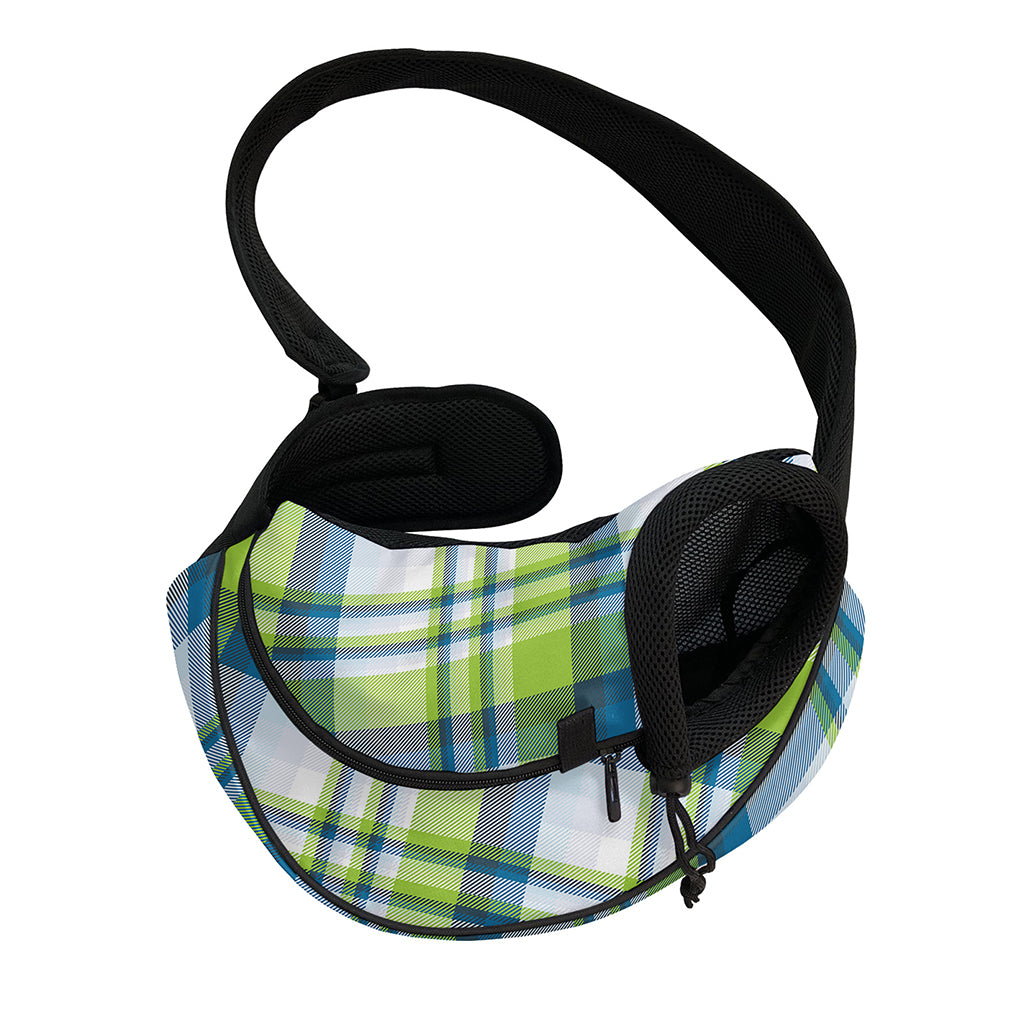Lime And Blue Madras Plaid Print Pet Sling Carrier