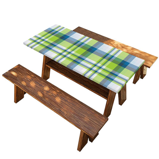 Lime And Blue Madras Plaid Print Picnic Table Cover