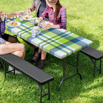 Lime And Blue Madras Plaid Print Picnic Table Cover