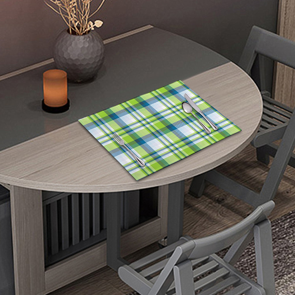 Lime And Blue Madras Plaid Print Placemat