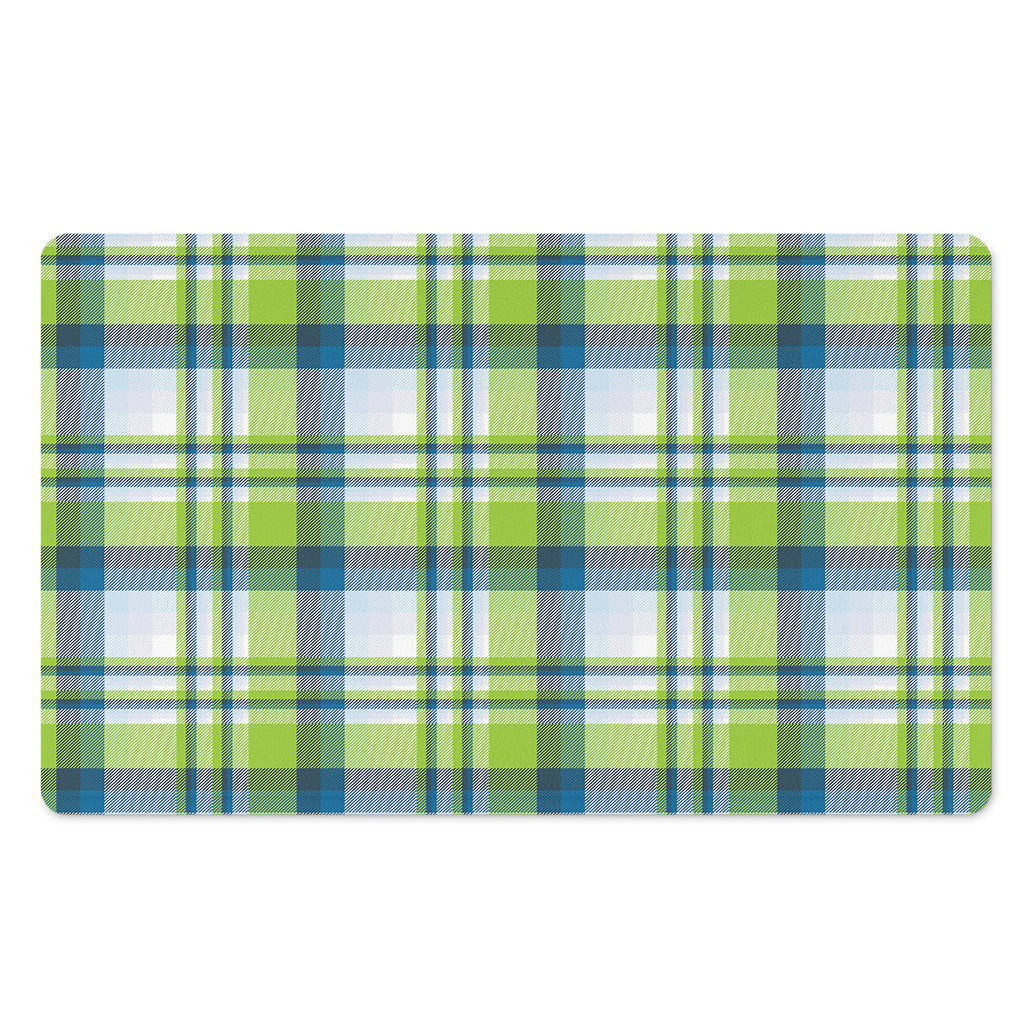Lime And Blue Madras Plaid Print Polyester Doormat
