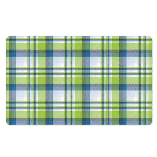 Lime And Blue Madras Plaid Print Polyester Doormat