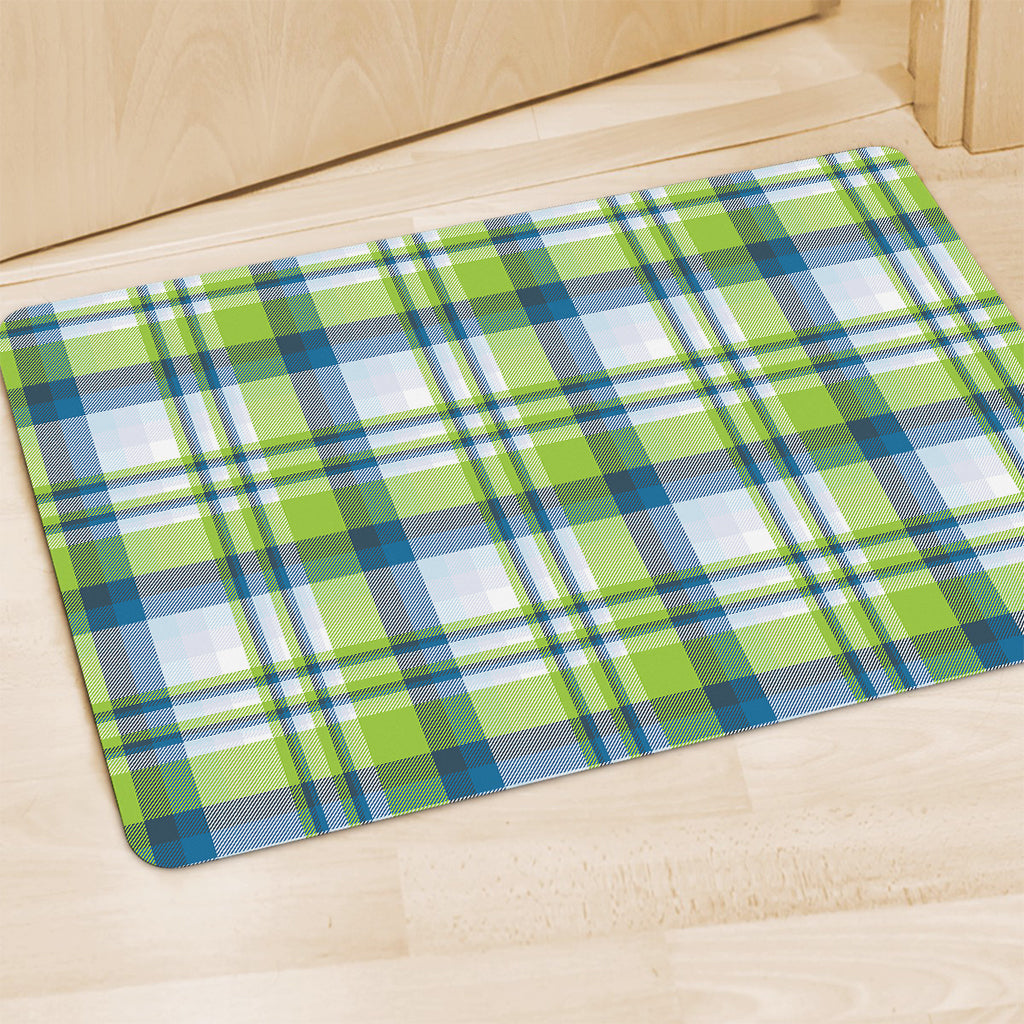 Lime And Blue Madras Plaid Print Polyester Doormat