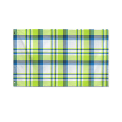 Lime And Blue Madras Plaid Print Polyester Flag