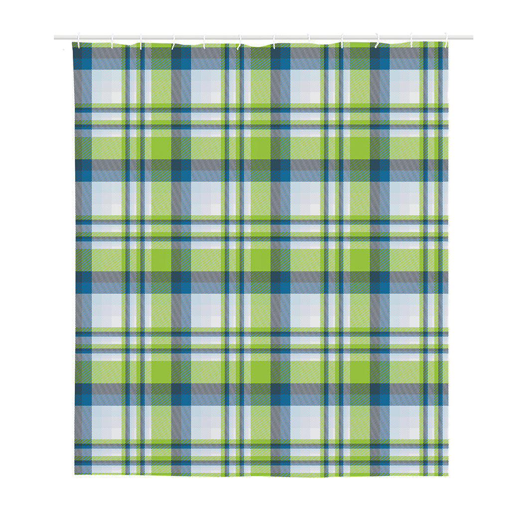 Lime And Blue Madras Plaid Print Polyester Shower Curtain