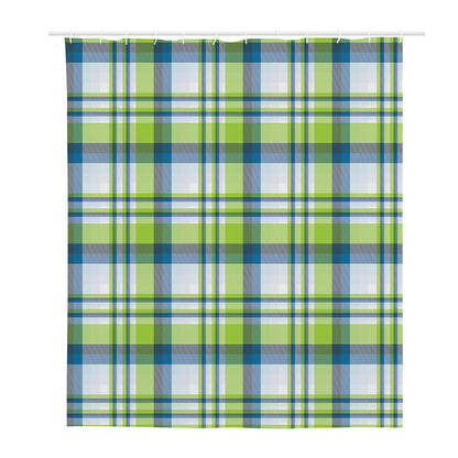Lime And Blue Madras Plaid Print Polyester Shower Curtain