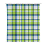 Lime And Blue Madras Plaid Print Polyester Shower Curtain