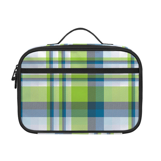 Lime And Blue Madras Plaid Print Portable Lunch Bag