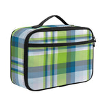 Lime And Blue Madras Plaid Print Portable Lunch Bag