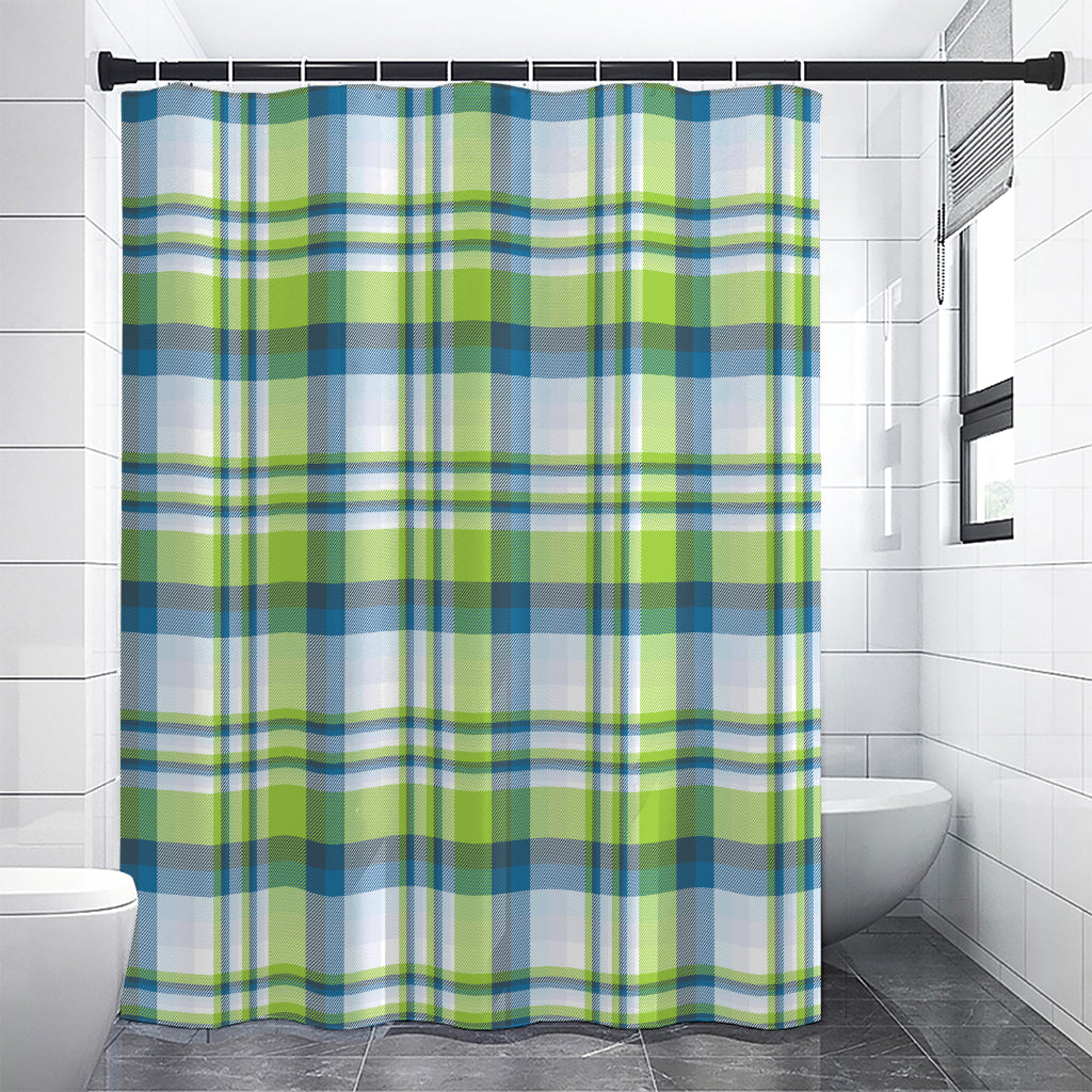 Lime And Blue Madras Plaid Print Premium Shower Curtain