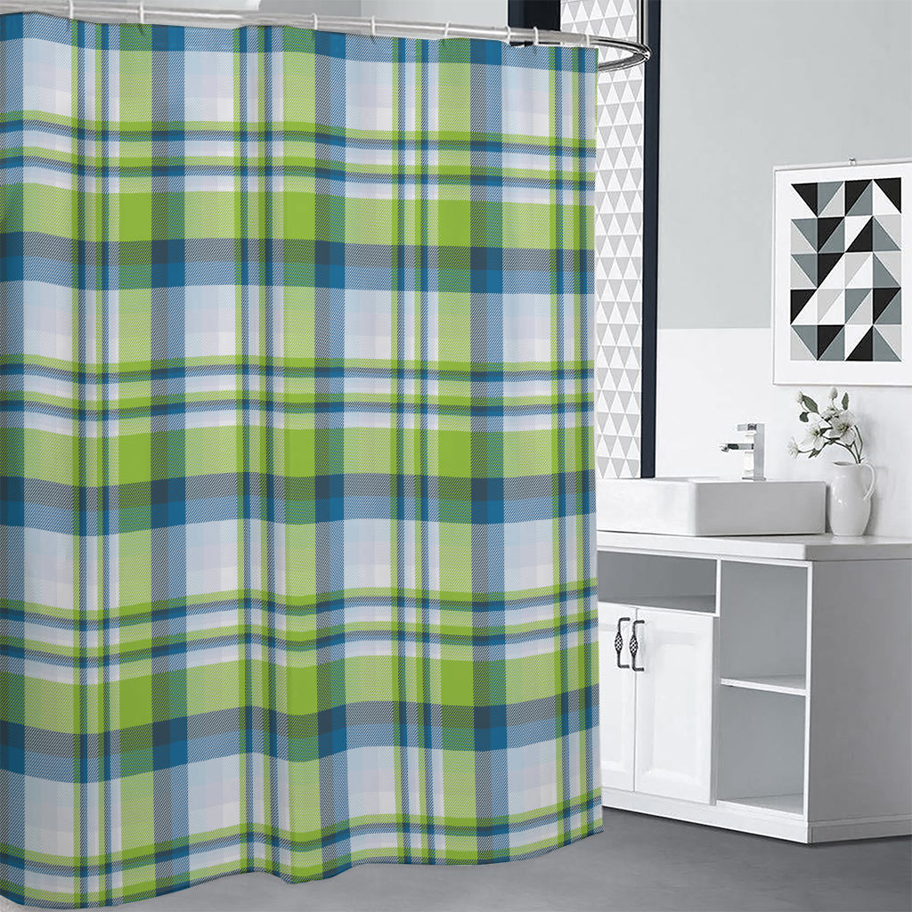 Lime And Blue Madras Plaid Print Premium Shower Curtain