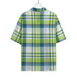 Lime And Blue Madras Plaid Print Rayon Hawaiian Shirt