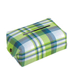 Lime And Blue Madras Plaid Print Rectangle Tissue Box Cover