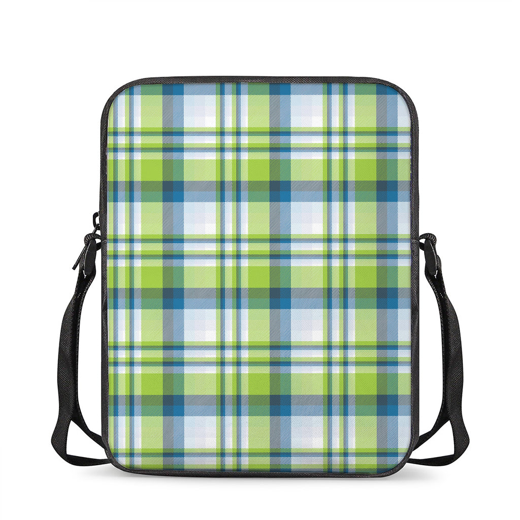 Lime And Blue Madras Plaid Print Rectangular Crossbody Bag