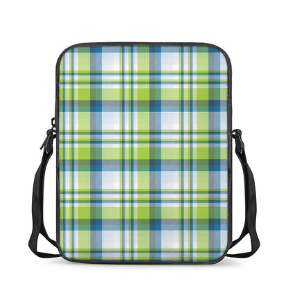 Lime And Blue Madras Plaid Print Rectangular Crossbody Bag