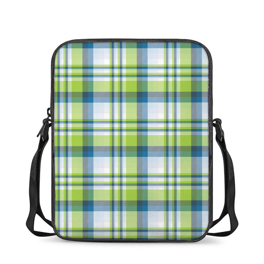 Lime And Blue Madras Plaid Print Rectangular Crossbody Bag