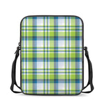 Lime And Blue Madras Plaid Print Rectangular Crossbody Bag