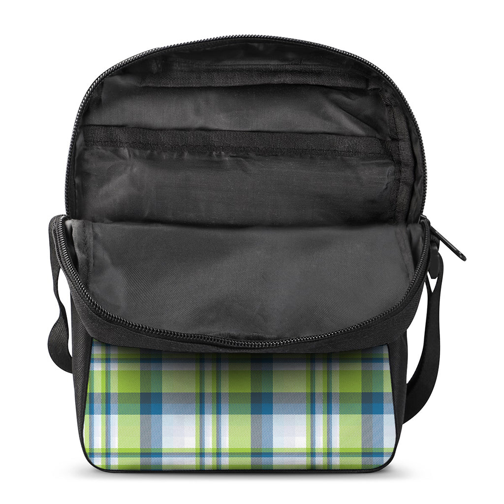 Lime And Blue Madras Plaid Print Rectangular Crossbody Bag